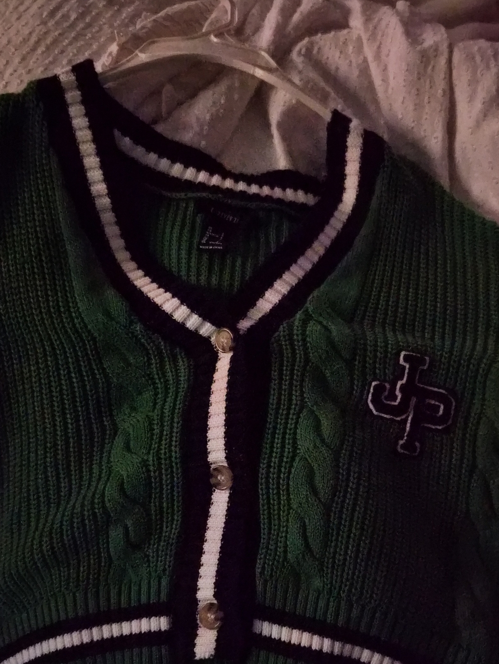 FOREVER 21 Green Cable-Knit Button Cardigan Sweater